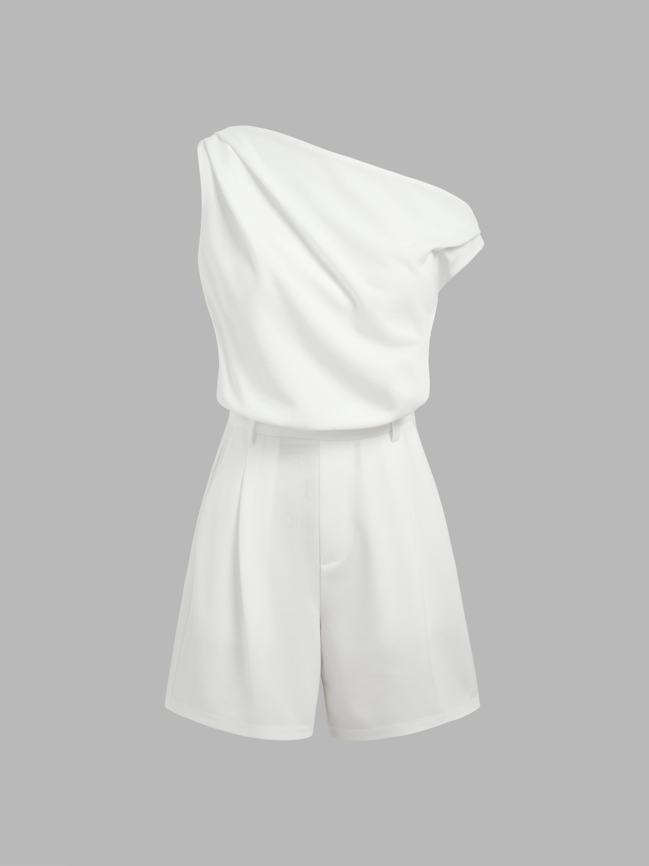 Asymmetrical Neck Solid Pleated Romper Product Image