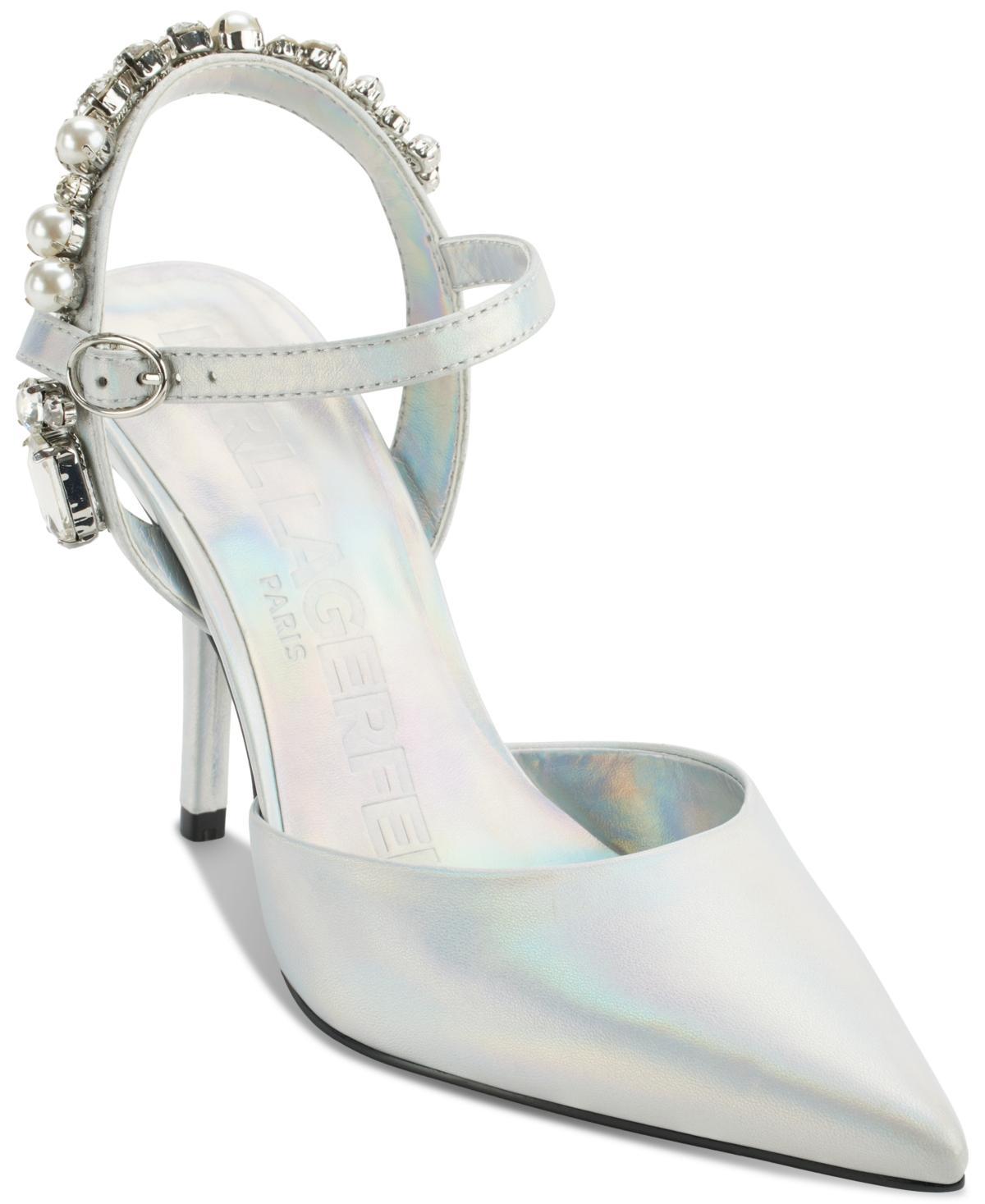 KARL LAGERFELD PARIS Shelli Leather Rhinestone Embellished Pumps Product Image