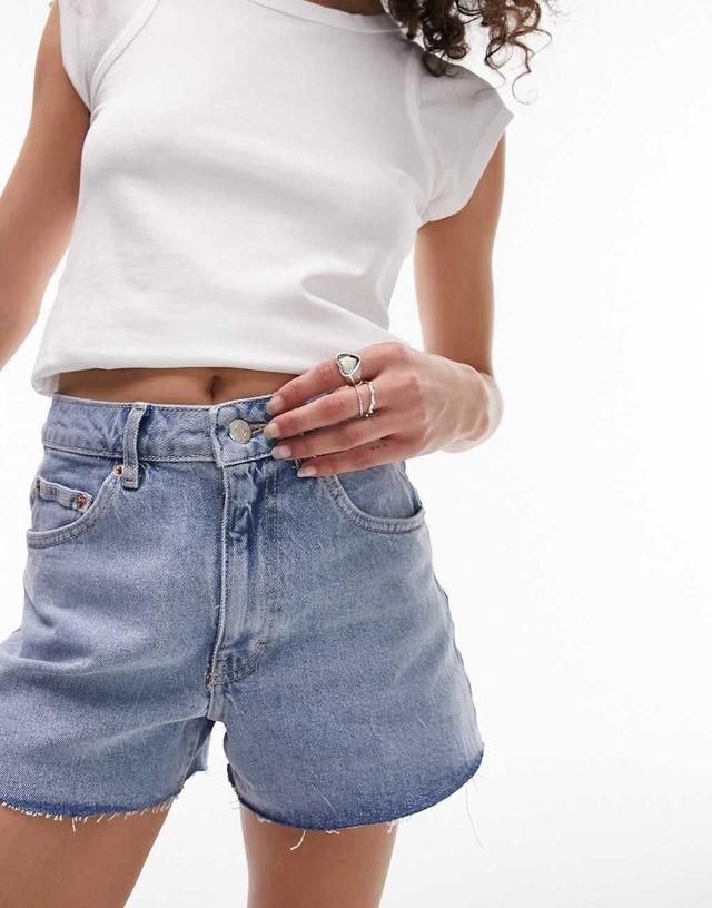 Topshop denim comfort stretch mom shorts in bleach   Product Image