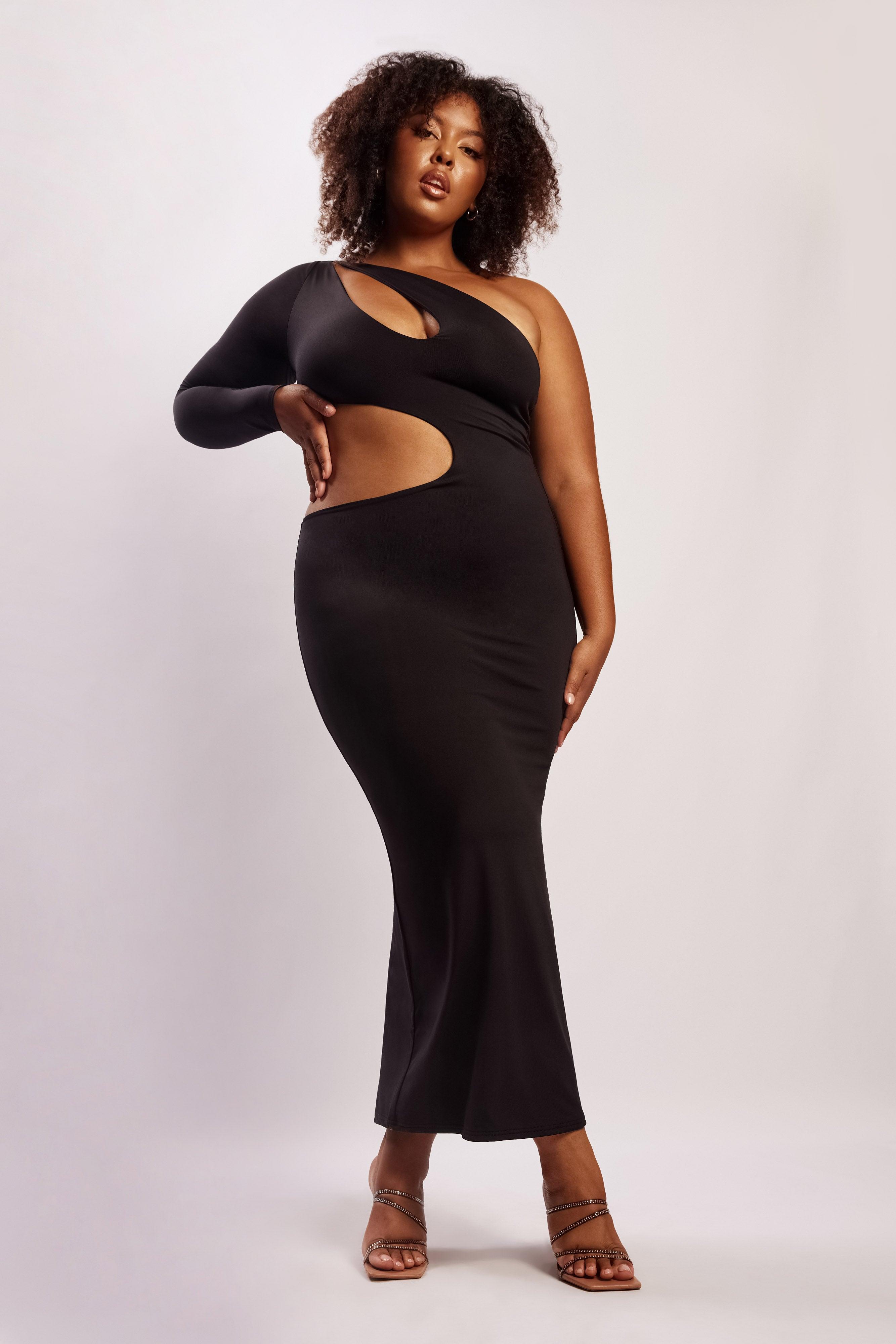 Joyce One Shoulder Cut Out Maxi Dress - Black Product Image