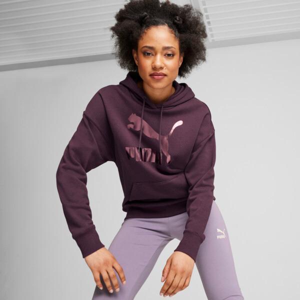 PUMA CLASSICS Shiny Logo Women's Hoodie Product Image