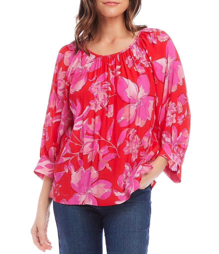 Karen Kane Pink Rose Scoop Neck Blouson Bracelet Sleeve Top Product Image