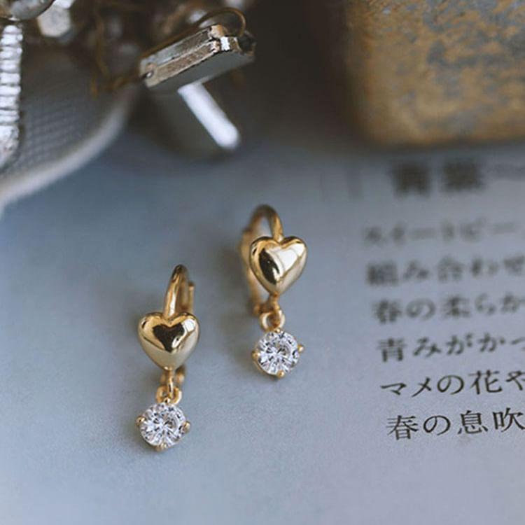 S925 Sterling Silver Heart Rhinestone Drop Earring Product Image