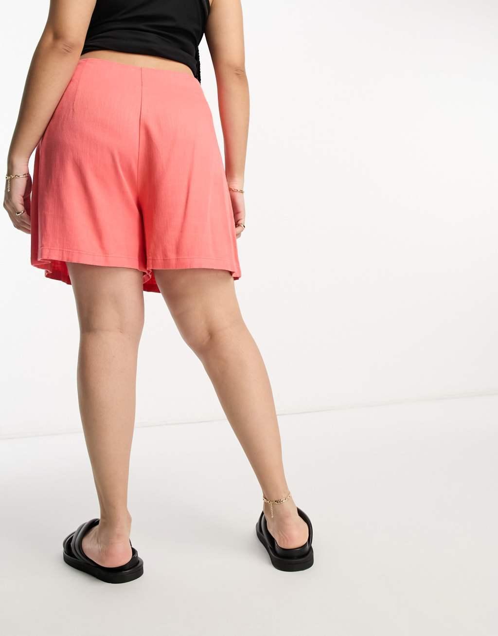 ASOS DESIGN Curve seamed waist short with linen in coral Product Image