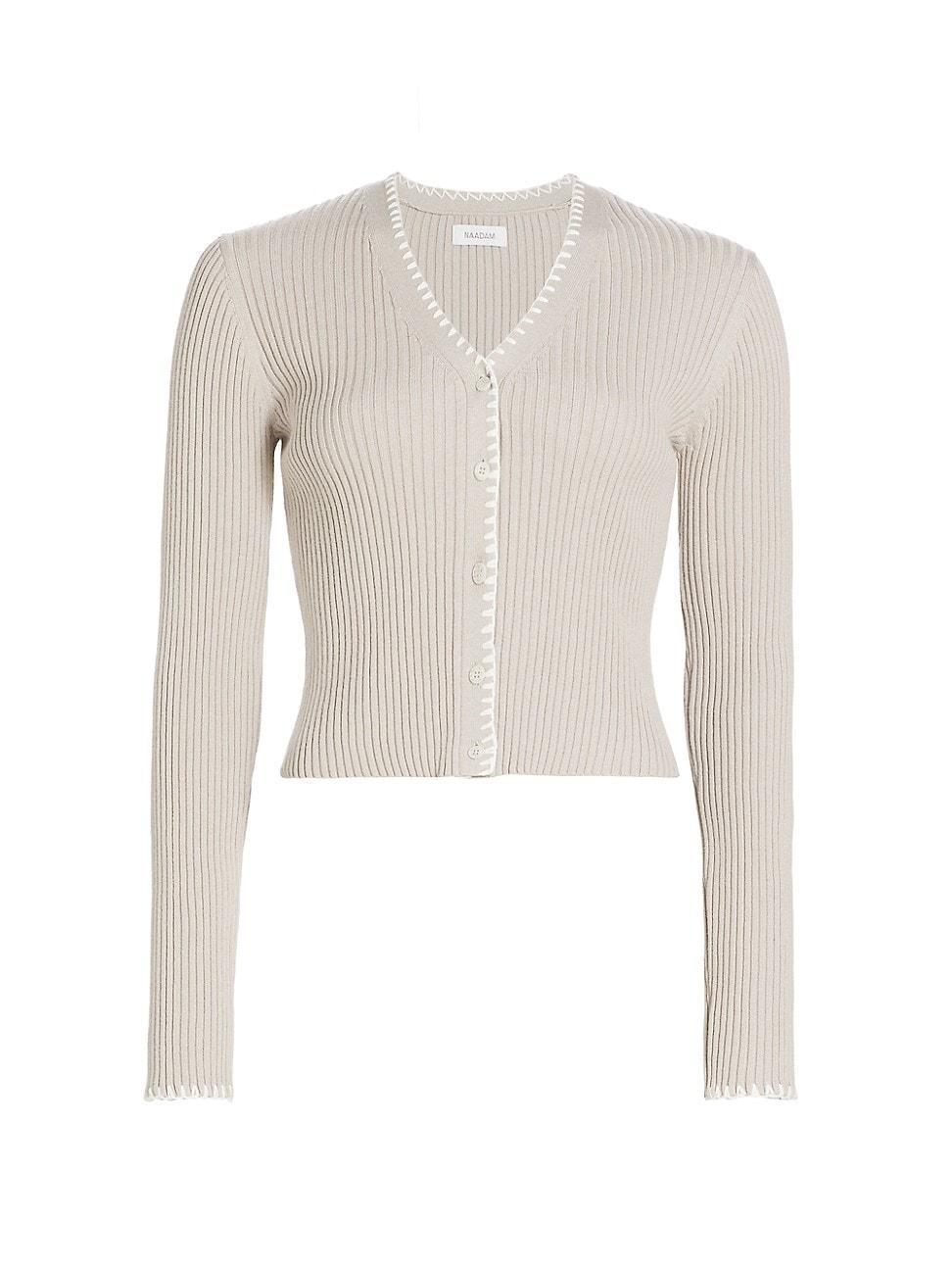 Womens Cotton & Cashmere Rib-Knit Cardigan product image