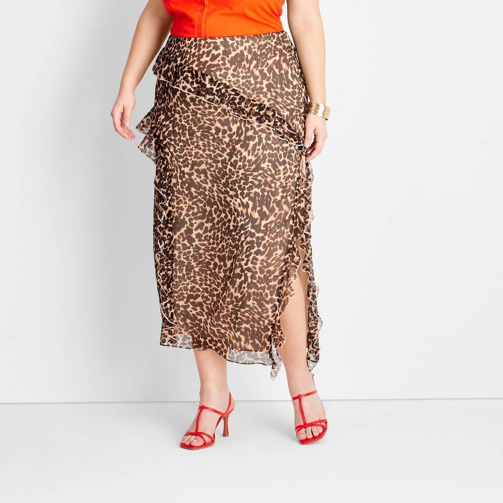 Womens Asymmetrical Ruffle Maxi Skirt - Future Collective with Jenee Naylor Dark Brown Leopard Print 28 Product Image