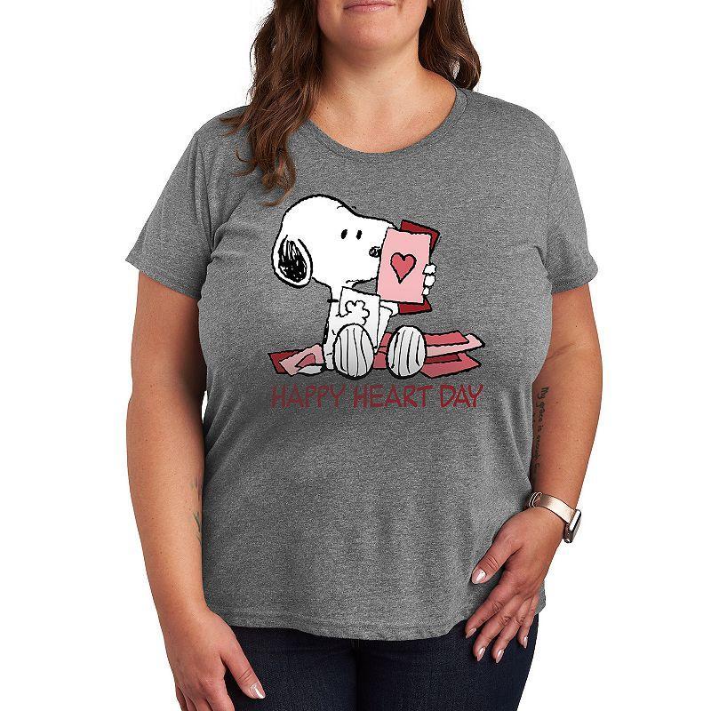 Plus Peanuts Snoopy Happy Heart Day Graphic Tee, Womens Grey Gray Product Image