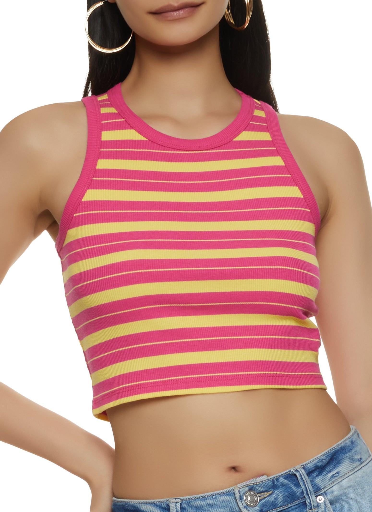 Womens Striped Rib Knit Tank Top Product Image