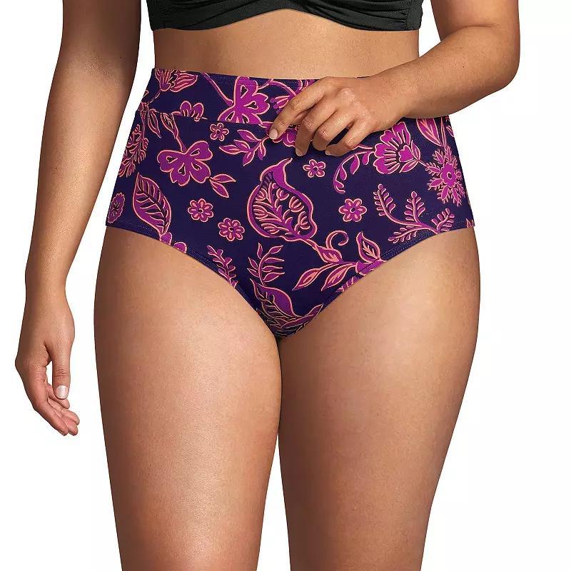 Lands End Womens Plus Size Tummy Control High Waisted Bikini Swim Bottoms Print Product Image