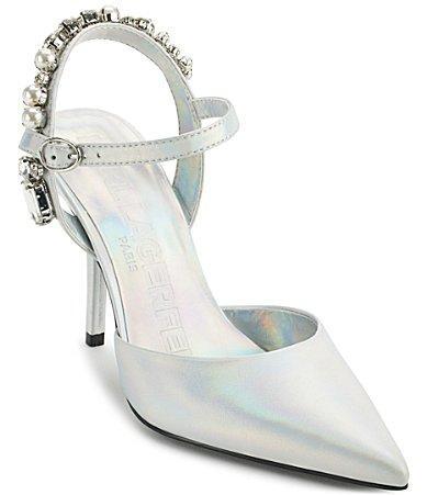 KARL LAGERFELD PARIS Shelli Leather Rhinestone Embellished Pumps Product Image