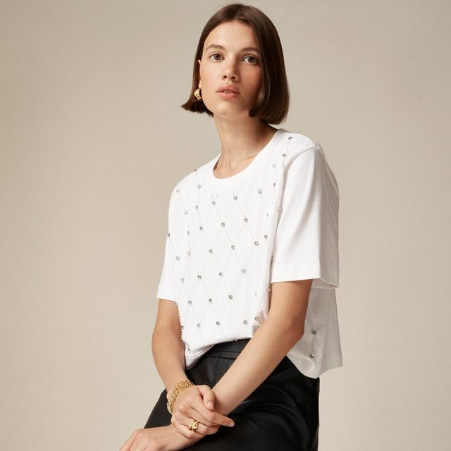 Relaxed lattice-embellished cropped T-shirt Product Image