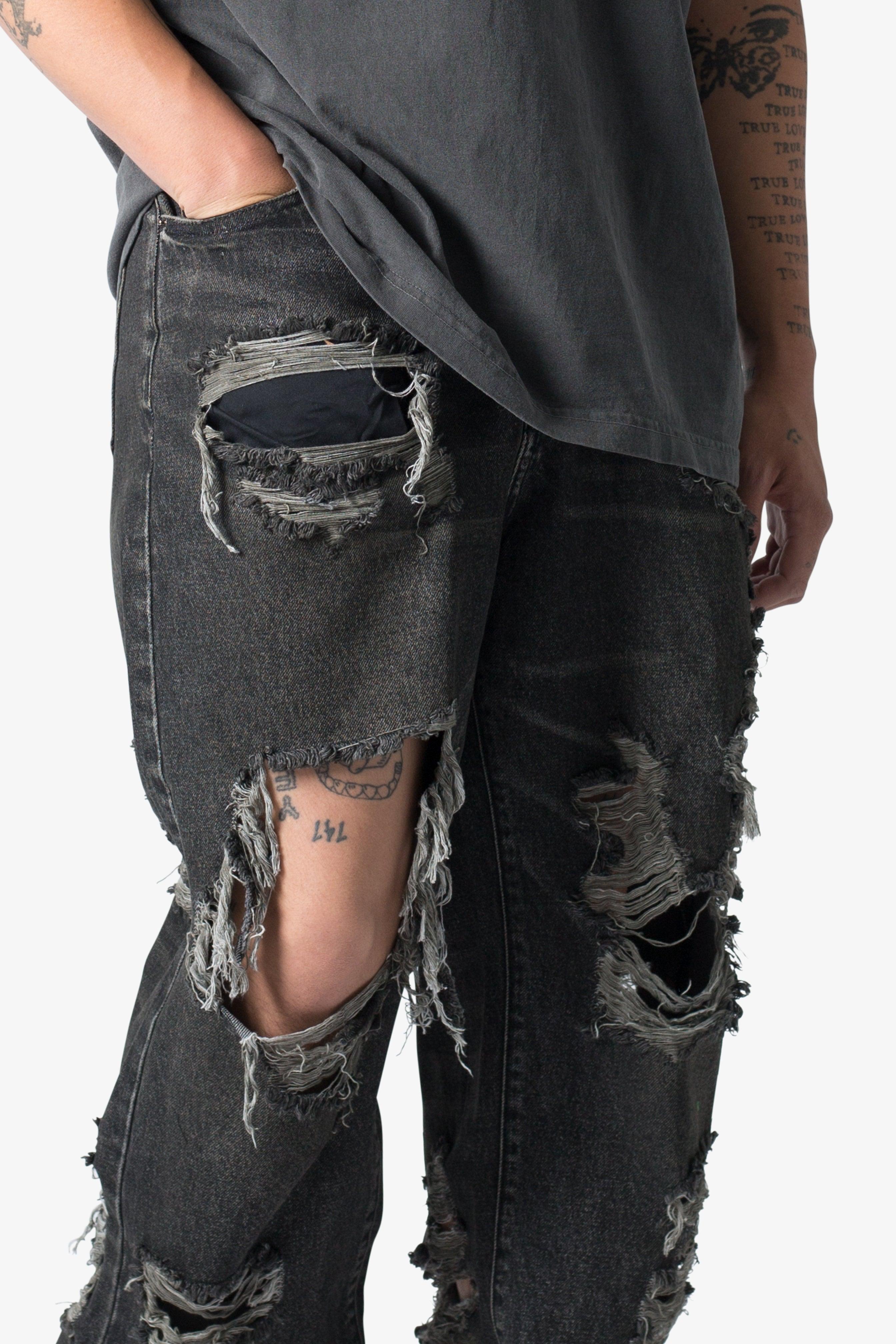 Ultra Baggy Decimated Denim - Black Product Image