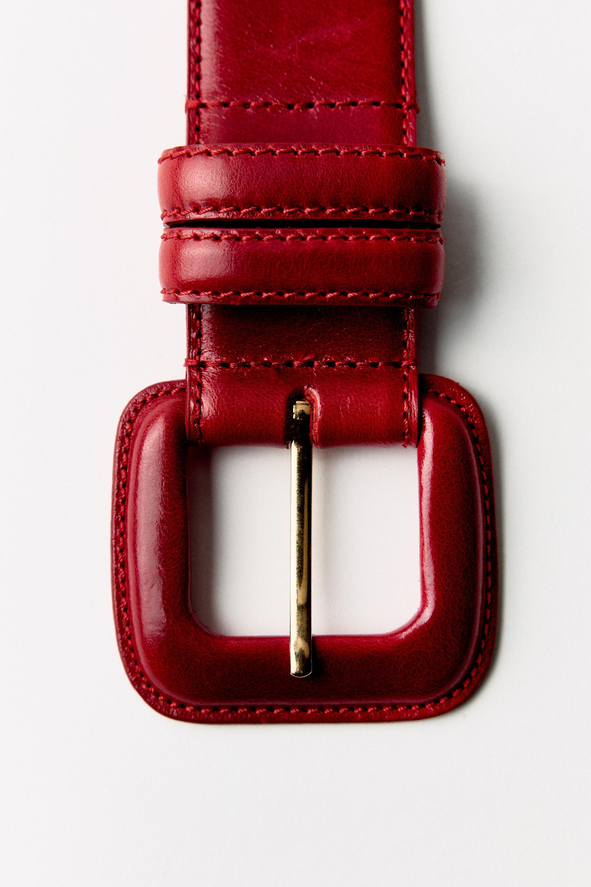 LEATHER BELT WITH SQUARE BUCKLE Product Image