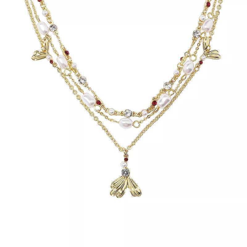 LC Lauren Conrad Gold Tone 3 Row Crystal Flower Pendant Necklace, Womens, Red Product Image