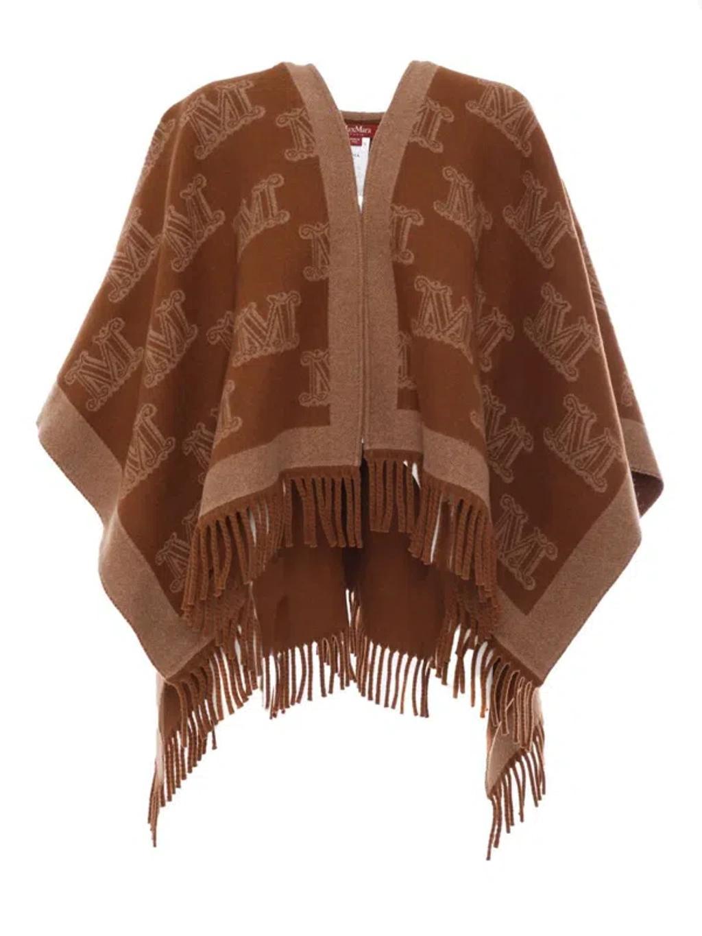 MAX MARA Wool Jacquard Poncho In Brown,beige Product Image