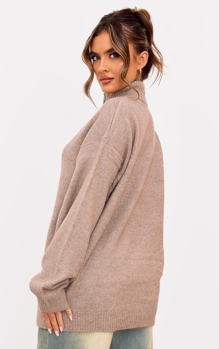 Taupe Knitted Slouchy Half Zip Sweater Product Image