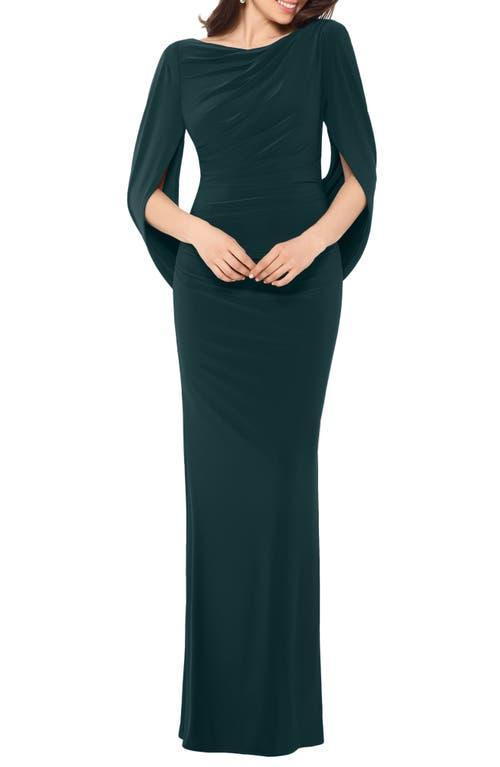 Betsy & Adam Drape Sleeves Trumpet Evening Gown Product Image