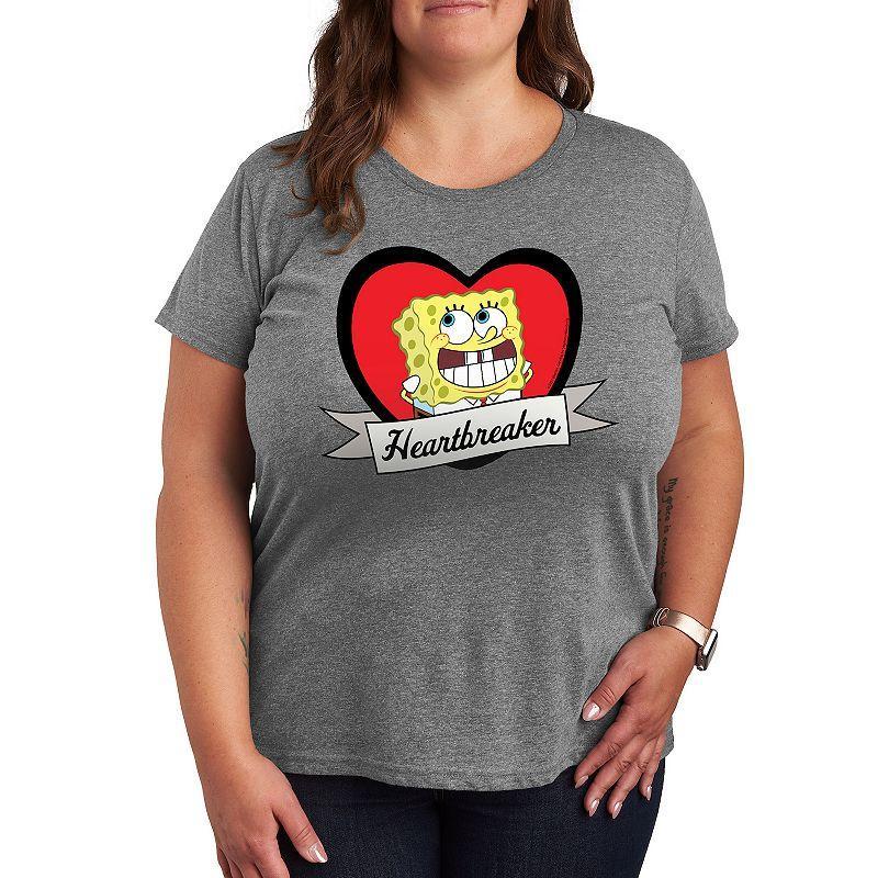 Plus Size SpongeBob Squarepants Spongebob Heartbreaker Graphic Tee, Womens Grey Royal Blue Product Image