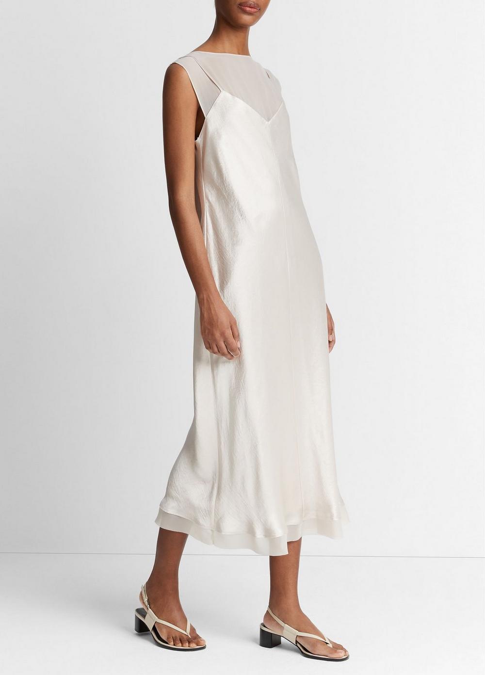 Chiffon-Layered Satin Slip Dress Product Image