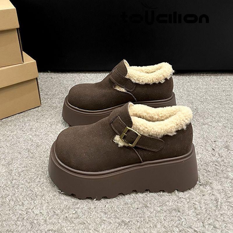 Buckled Fleece-Lined Platform Loafers Product Image