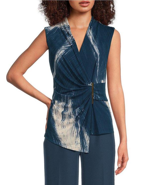 Donna Karan Surplice V Neckline Sleeveless Faux Wrap Top Product Image