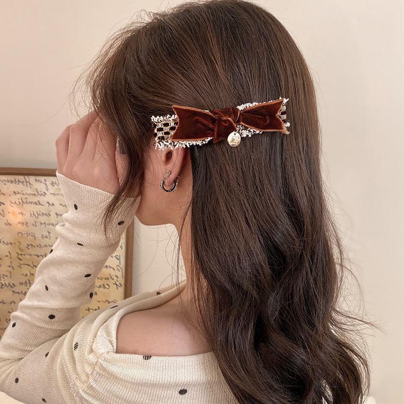 Bow Velvet Tweed Hair Clip Product Image