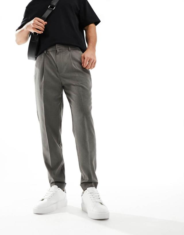 ASOS DESIGN smart tapered fit pants in brown microtexture Product Image