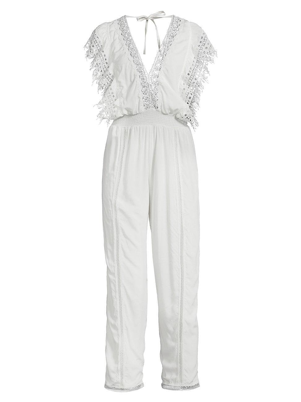 Womens Katya Lace-Trim Cotton Jumpsuit Product Image