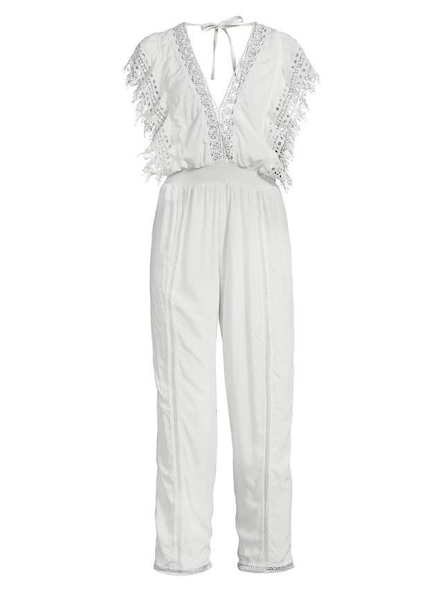 Womens Katya Lace-Trim Cotton Jumpsuit Product Image