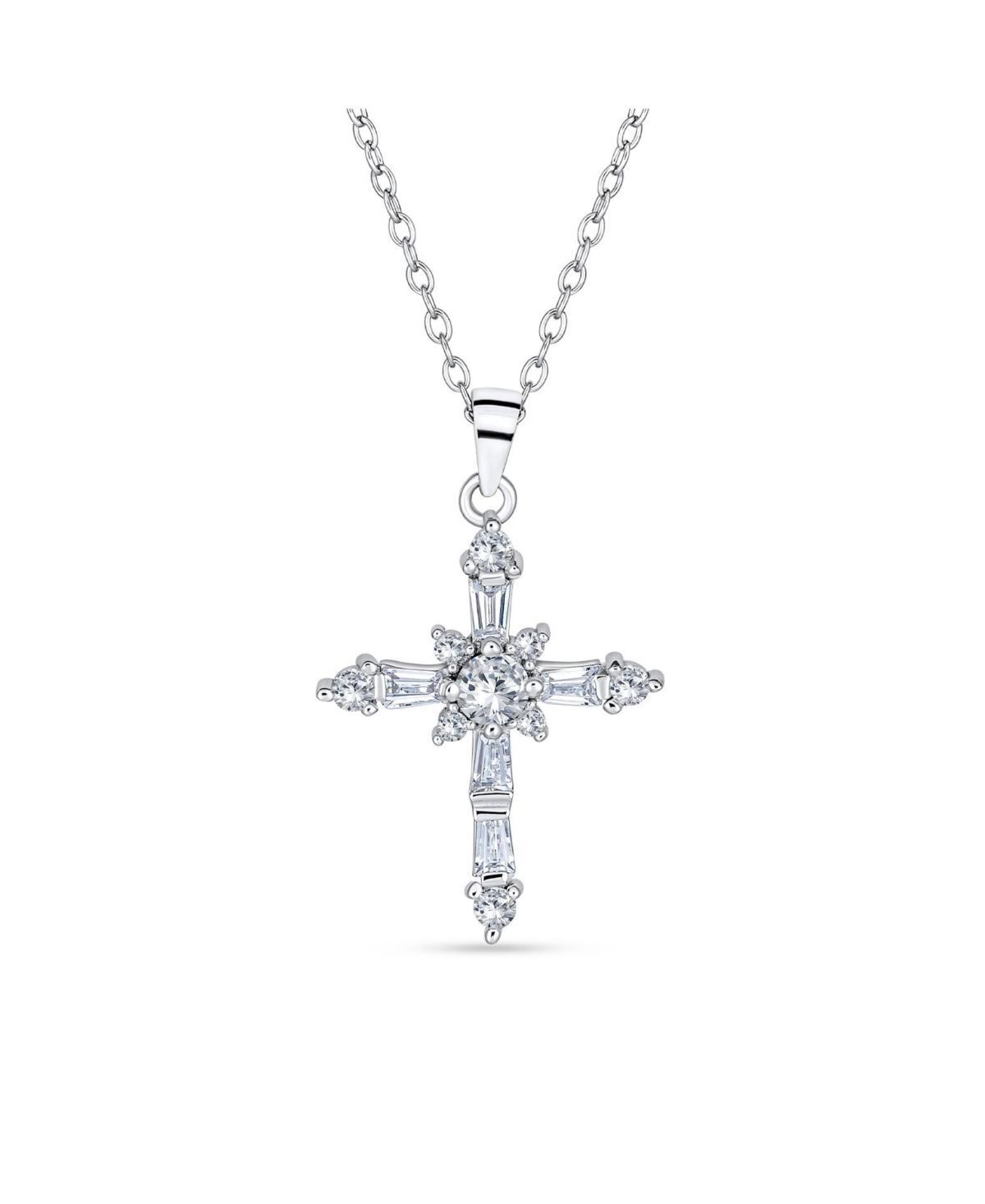 Bling Jewelry Delicate Marquise Cubic Zirconia Religious Cross Pendant Necklace For Women Sterling Silver Product Image