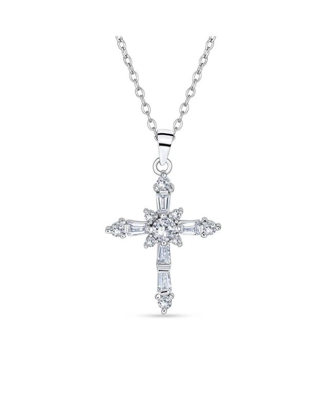 Bling Jewelry Delicate Marquise Cubic Zirconia Religious Cross Pendant Necklace For Women Sterling Silver Product Image