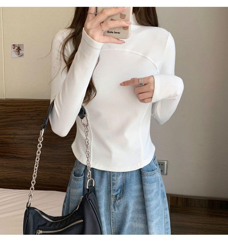 Long-Sleeve Mock Neck Plain Top Product Image