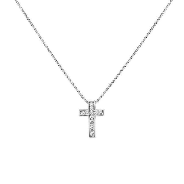 PRIMROSE Sterling Silver Cubic Zirconia Cross Pendant Necklace, Womens Sterling Silver White Product Image