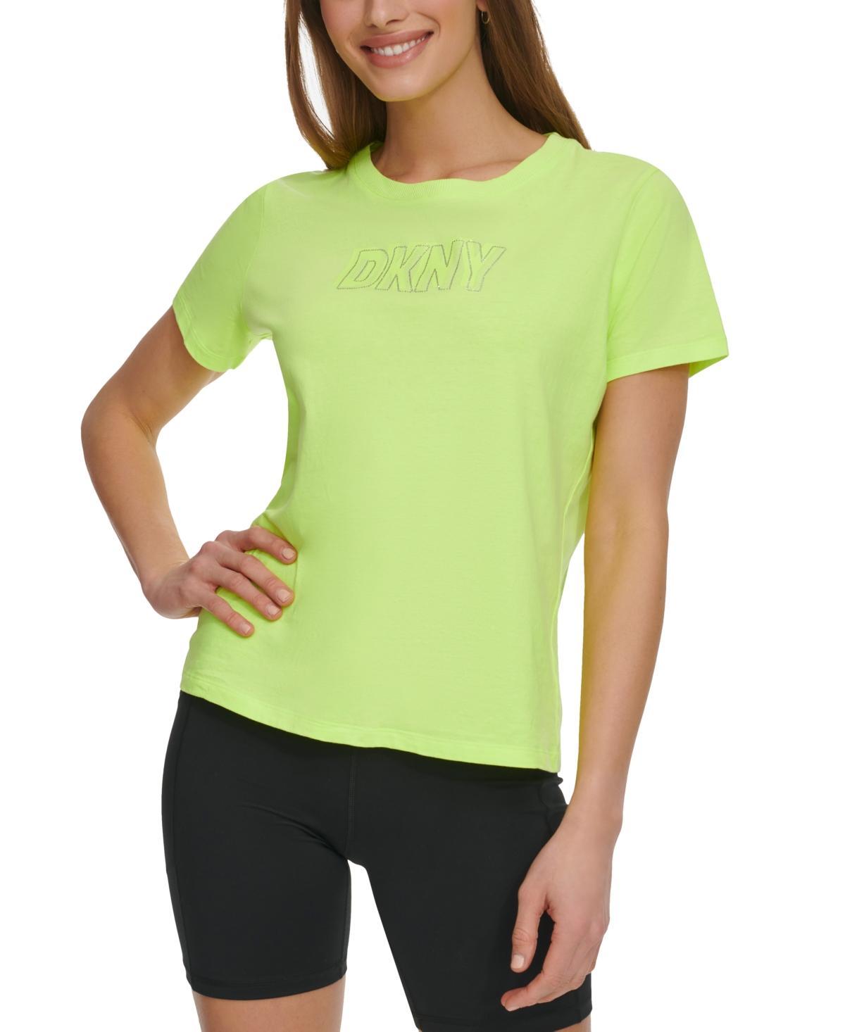 Dkny Sport Womens Cotton Embellished-Logo T-Shirt Product Image