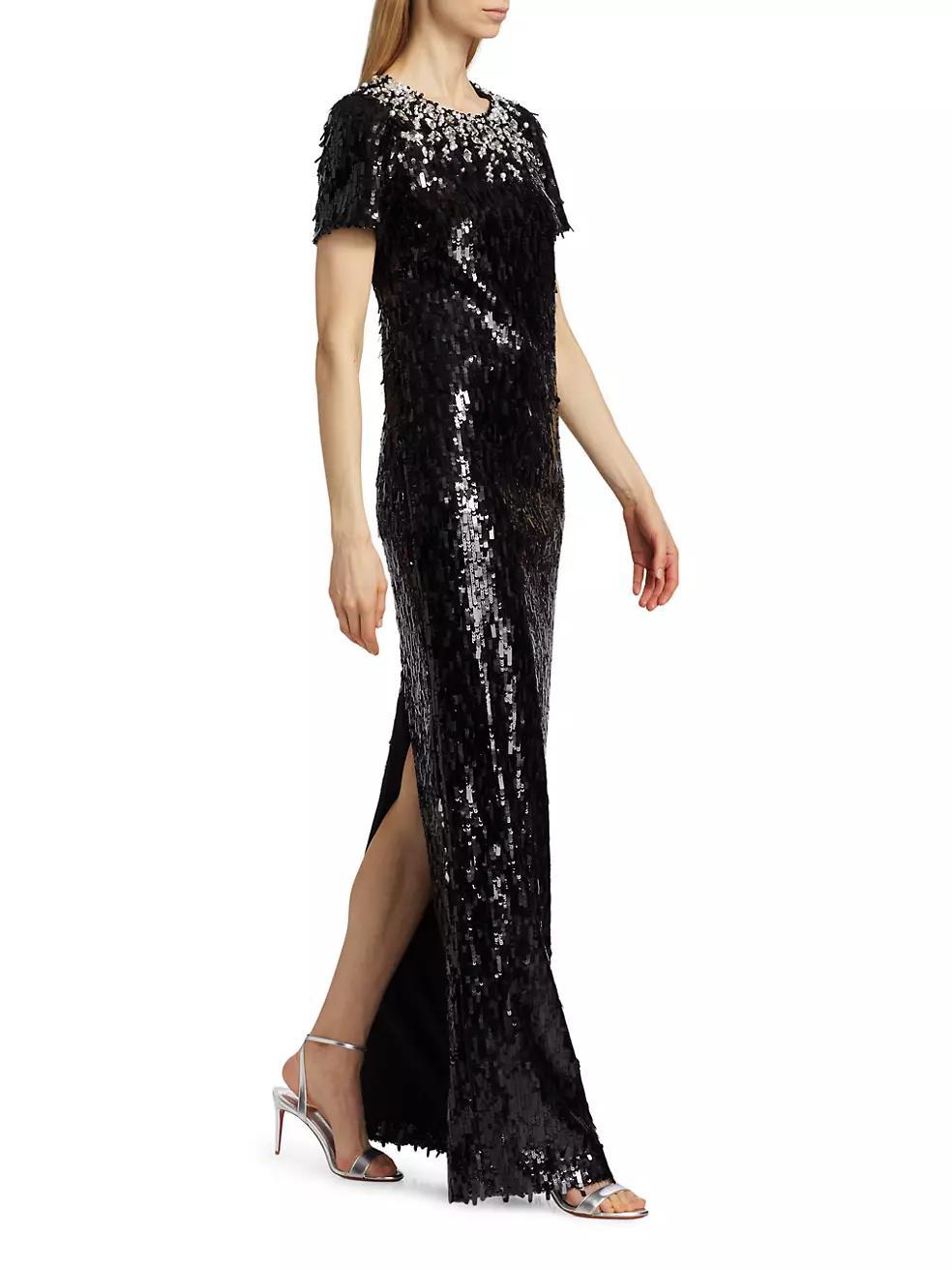 Embellished Neckline Sequined Gown Product Image