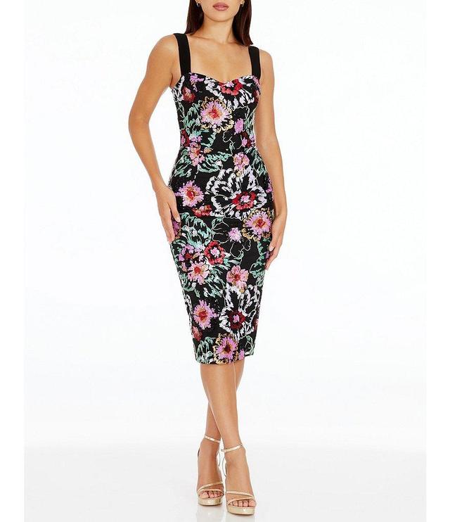 Dress the Population Nicole Floral Sequin Sweetheart Sleeveless Midi Dress Product Image