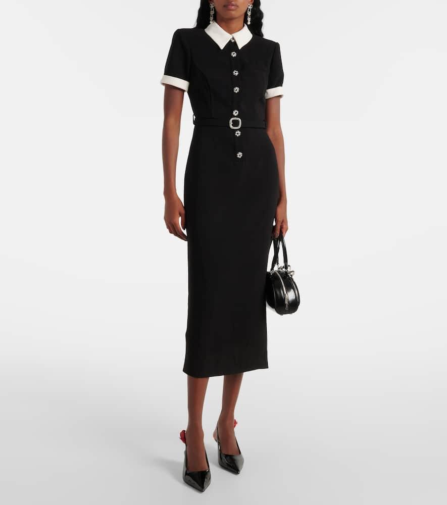 Black Crepe Contrast Midi Dress Product Image