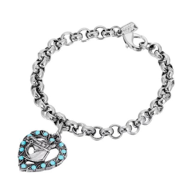 1928 Silver Tone Aqua Crystal Horse Head Heart Bracelet, Womens, Blue Product Image