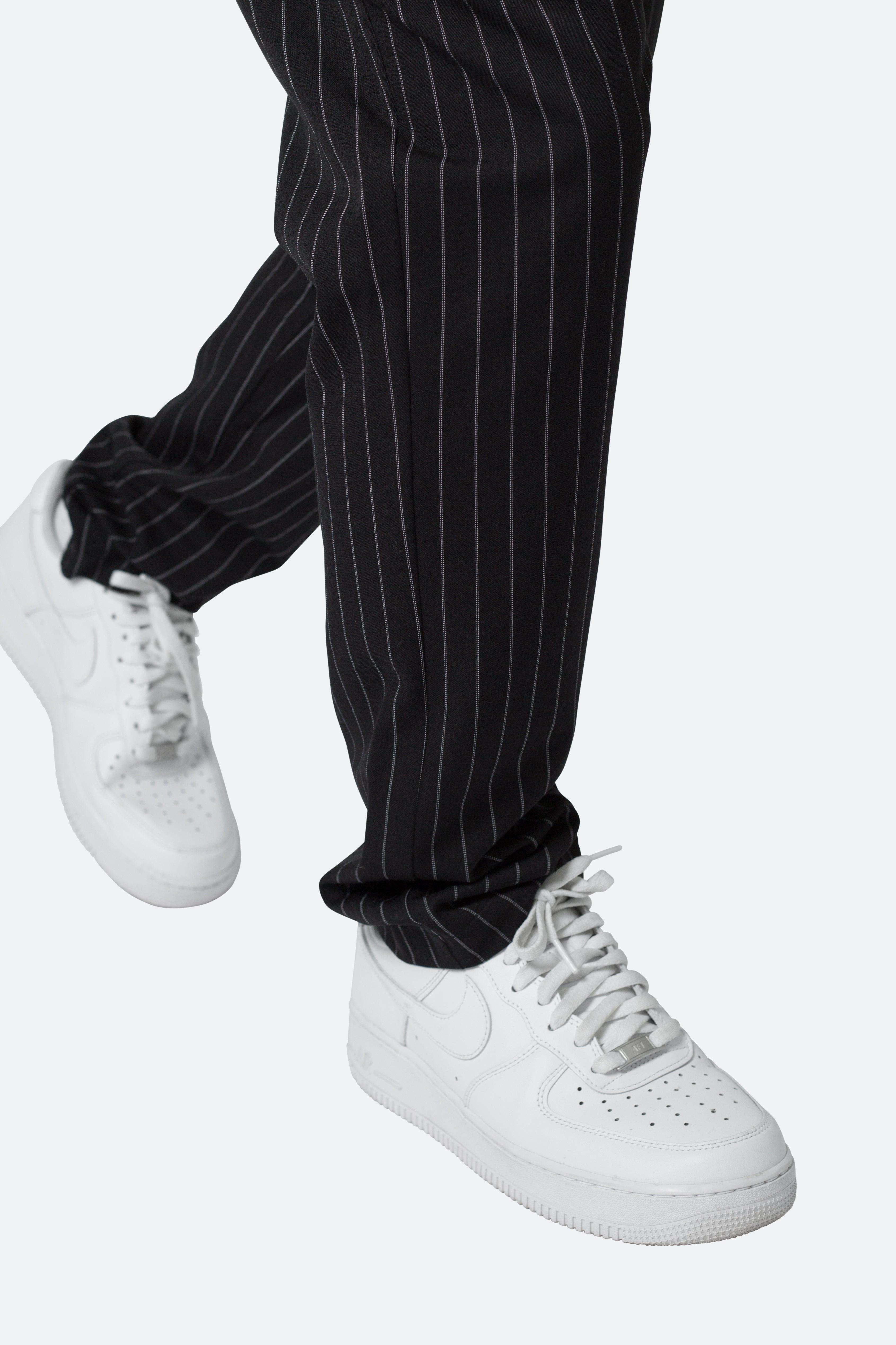 Pinstripe Drawcord Pants - Black Product Image