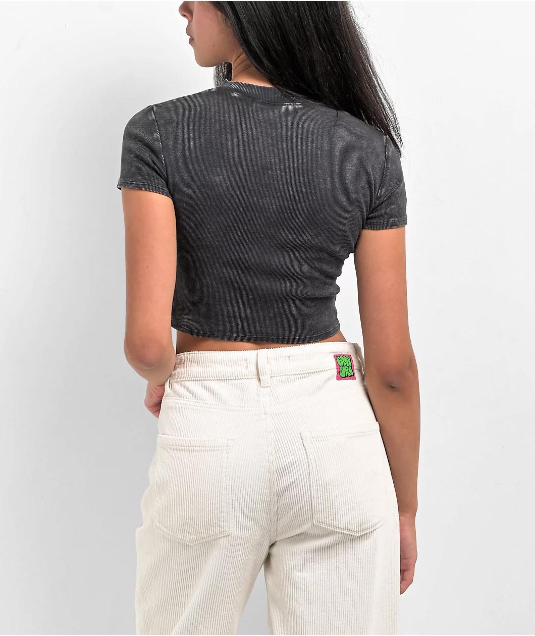 Ninth Hall Fundamentals Cuddie Black Wash Cutout Fitted Crop Top Product Image