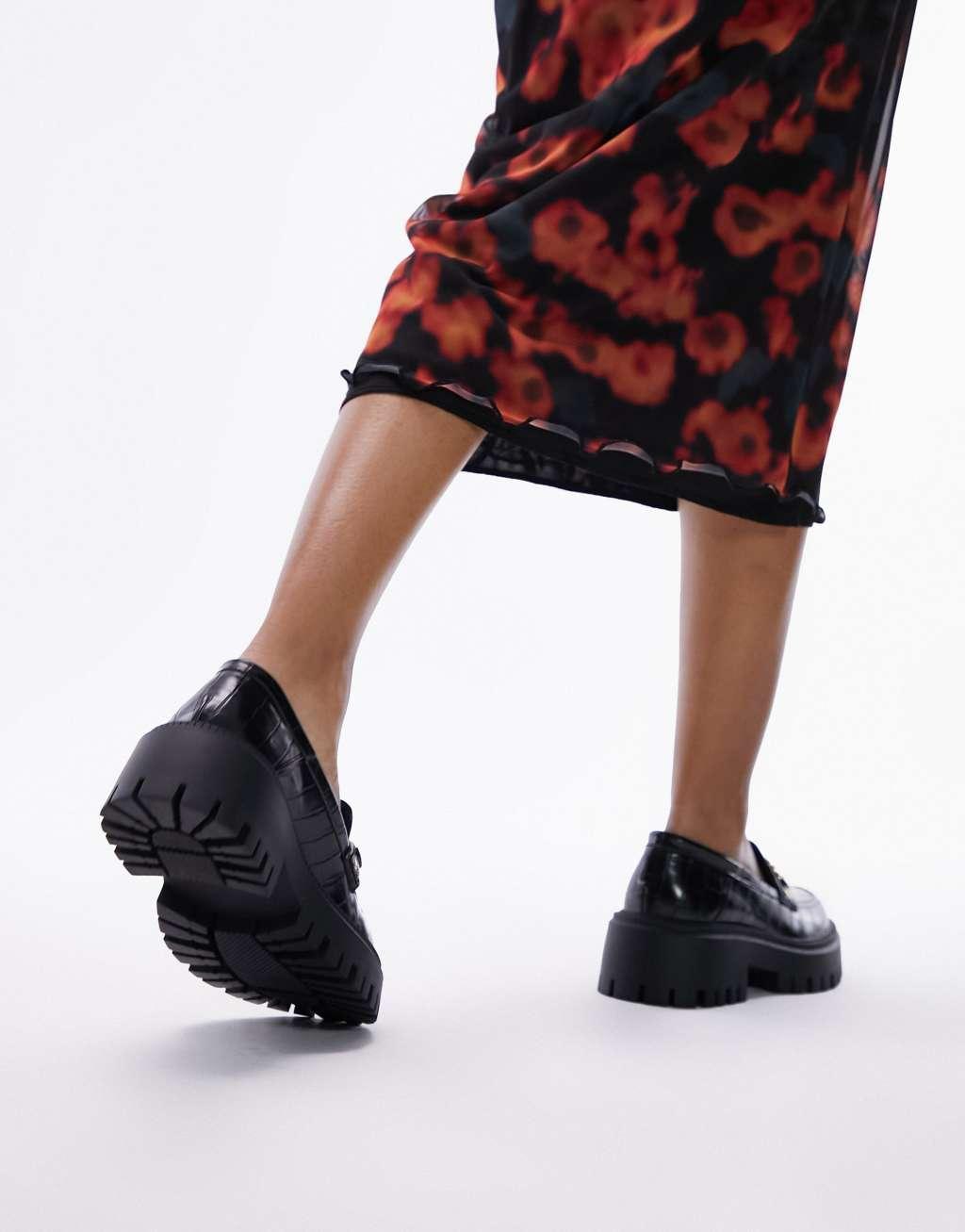 Topshop Wide Fit Lacey chunky loafer in black Product Image