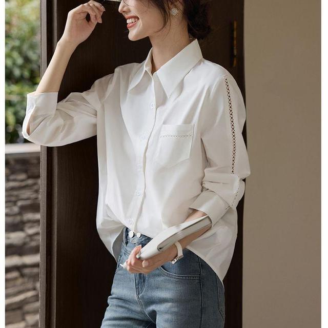 Long-Sleeve Pocketed Plain Shirt Product Image