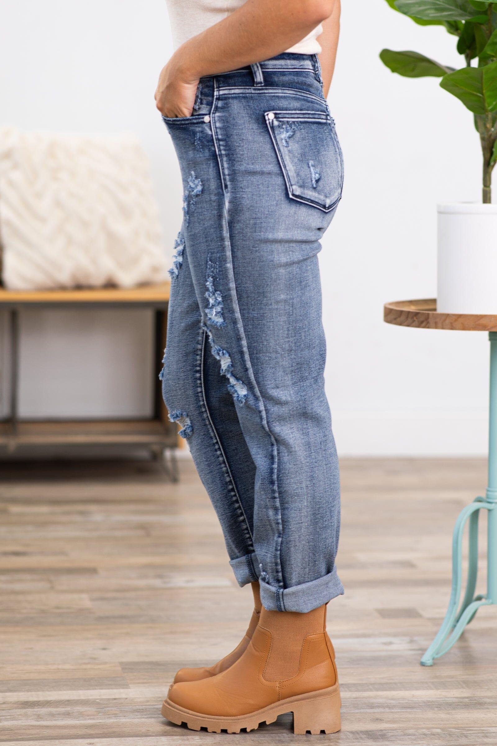 Judy Blue Mid Rise Distressed Boyfriend Jeans Product Image