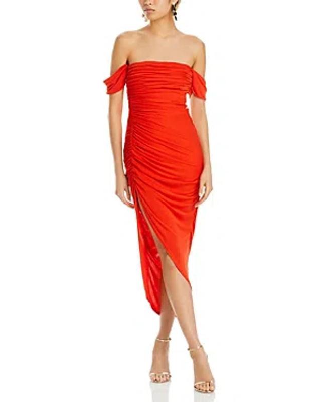 Delaney Ruched Midi Dress In Deep Tangelo Product Image