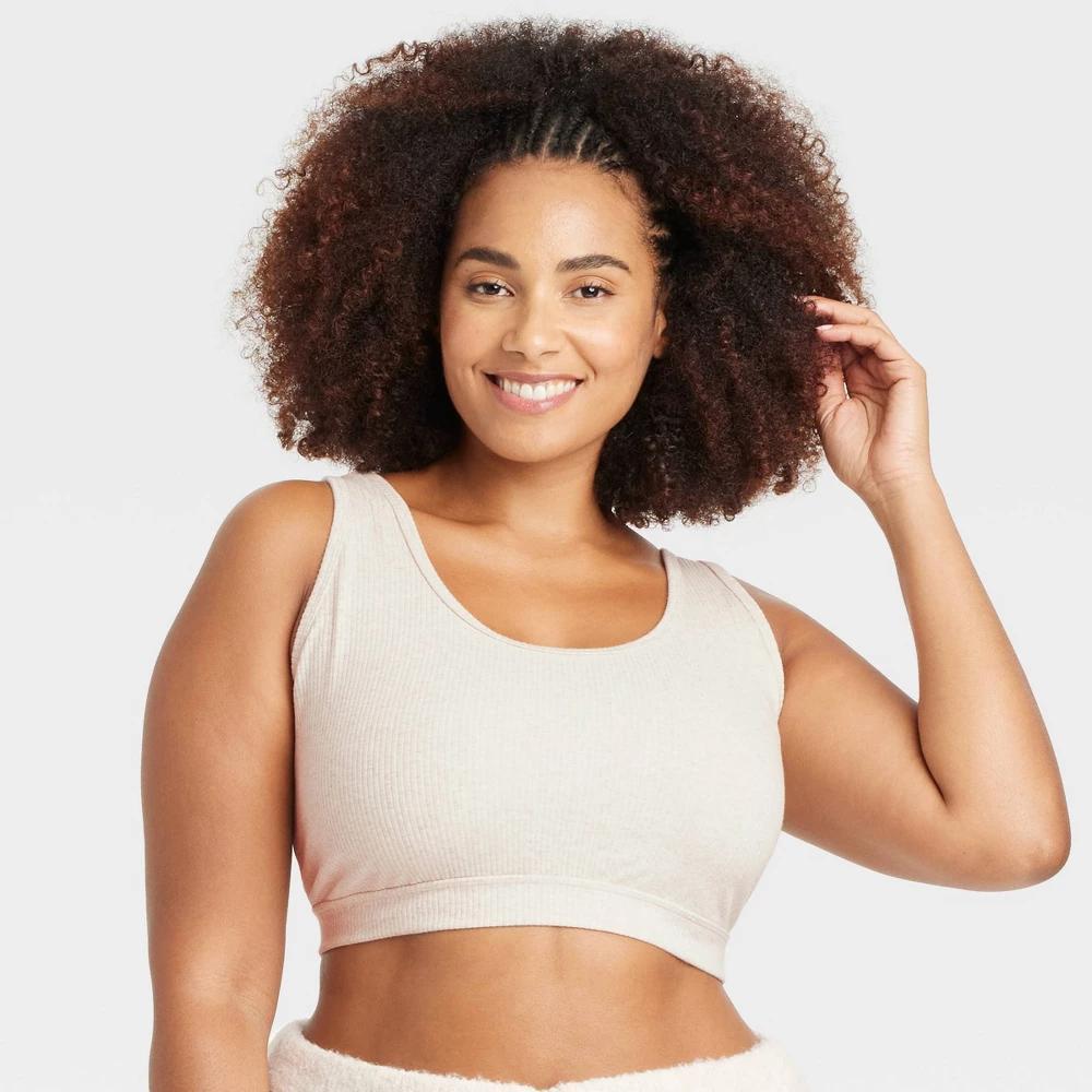 Womens Rib Knit Scoop Bralette - Auden Oatmeal 1X Product Image