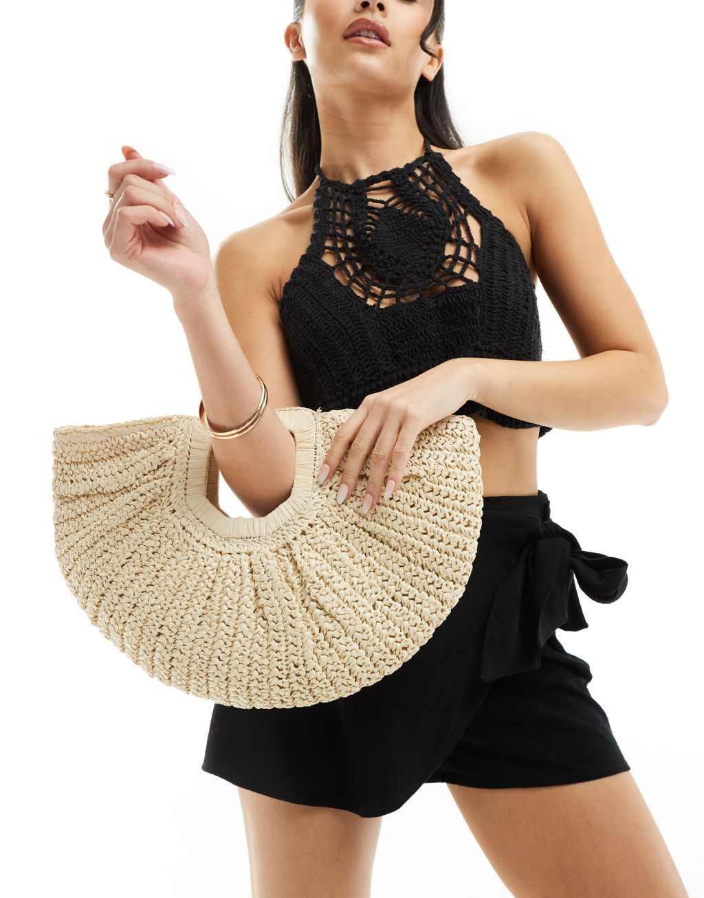 South Beach half moon crochet clutch bag in cream Product Image