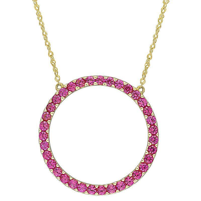 Stella Grace 10k Gold Lab-Created Ruby Circle Pendant Necklace, Womens Product Image