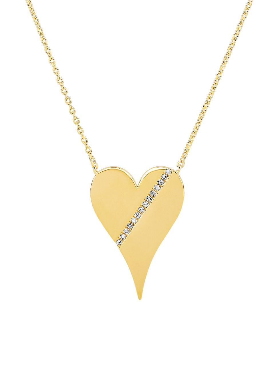 Womens Jumbo 14K Yellow Gold & 0.15 TCW Diamond Heart Pendant Necklace Product Image