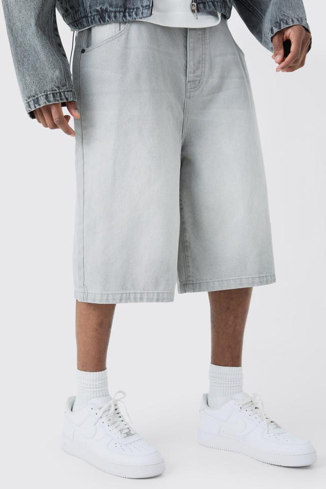 Tall Denim Jorts In Light Grey | boohooMAN USA Product Image