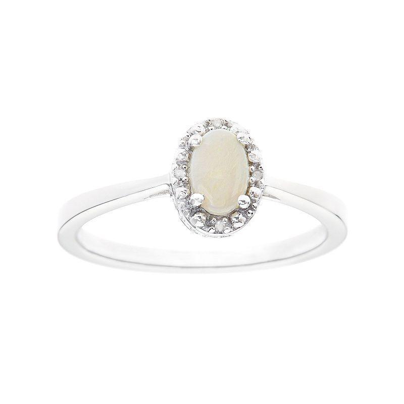 Celebration Gems Sterling Silver Opal & Diamond Accent Oval Halo Ring, Womens White Product Image